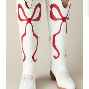 White and Red Women's Cowboy Boots